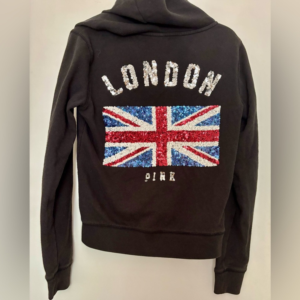 Victoria’s Secret VS PINK Sequin London Union Jack Full Zip Hoodie Size Small